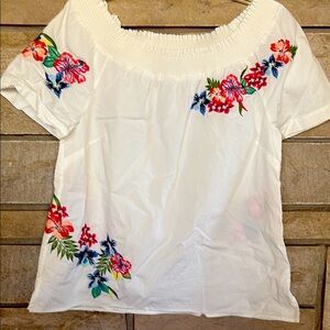 Floral Embroidered White Top